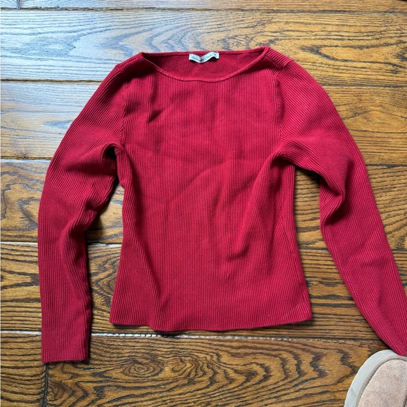 Red Ribbed Long Sleeve Top - Picture 3 of 4